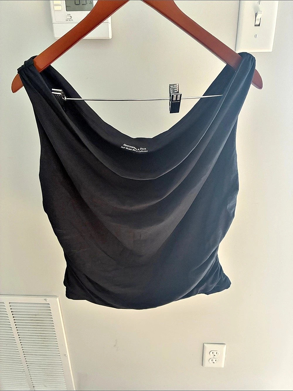 Abercrombie & Fitch A&F Modal-Blend Collection Cowl Neck Ruched Tank Top Black